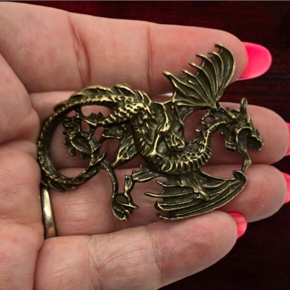Wyvern Dragon Barrette Bronze Hair Pin Nordic Myth Viking Clip NWT Accessories - Picture 5 of 11